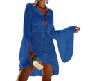 Strapsco Women Beach Swimsuit for Women Flared Sleeves Coverups Bikini Loose Cover Up Net-Royal Blue