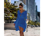 Strapsco Women Beach Swimsuit for Women Flared Sleeves Coverups Bikini Loose Cover Up Net-Royal Blue