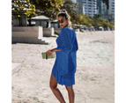 Strapsco Women Beach Swimsuit for Women Flared Sleeves Coverups Bikini Loose Cover Up Net-Royal Blue