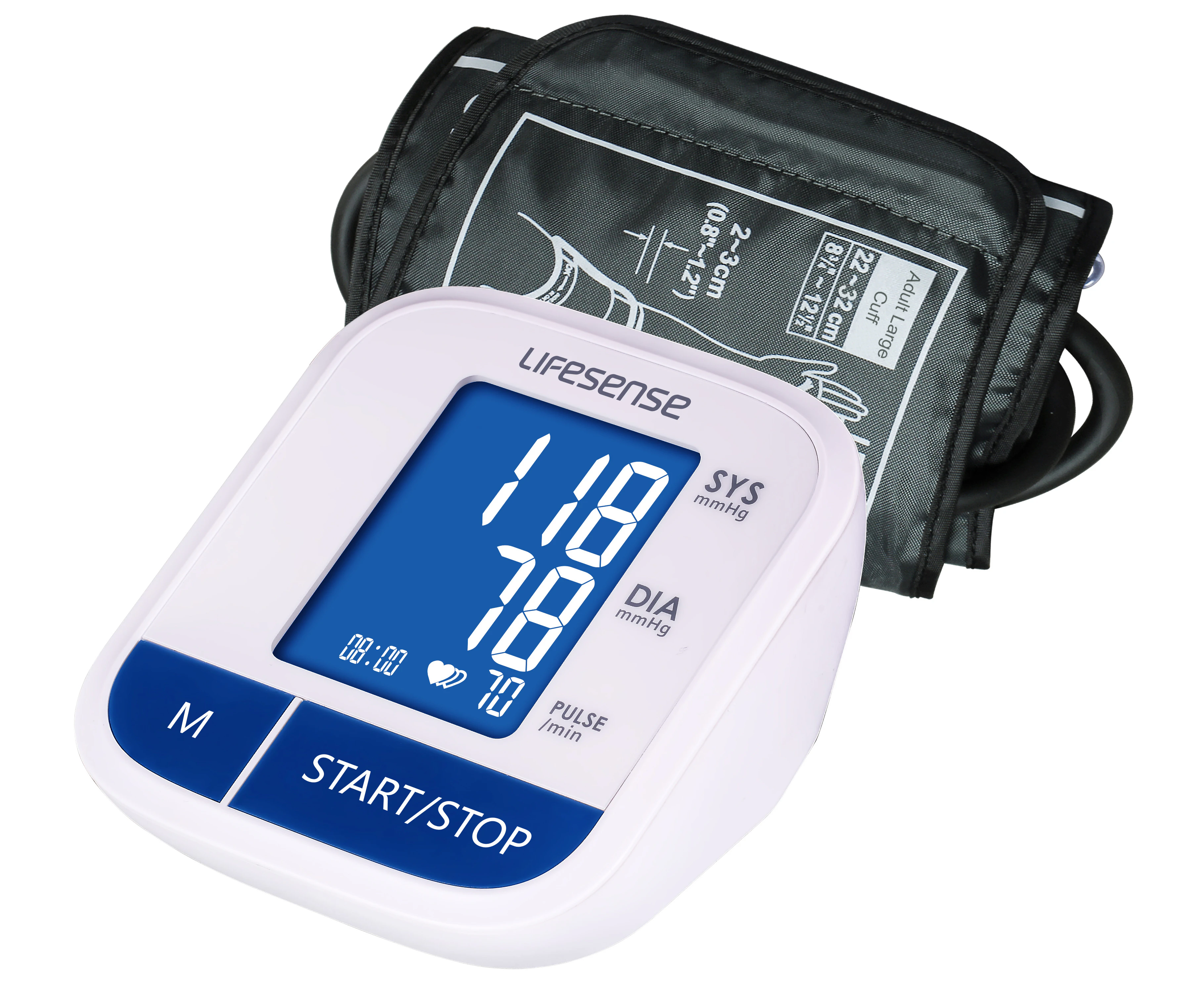 Lifesense Digital Upper Arm Blood Pressure monitor Pulse large cuff with blue backlight screen