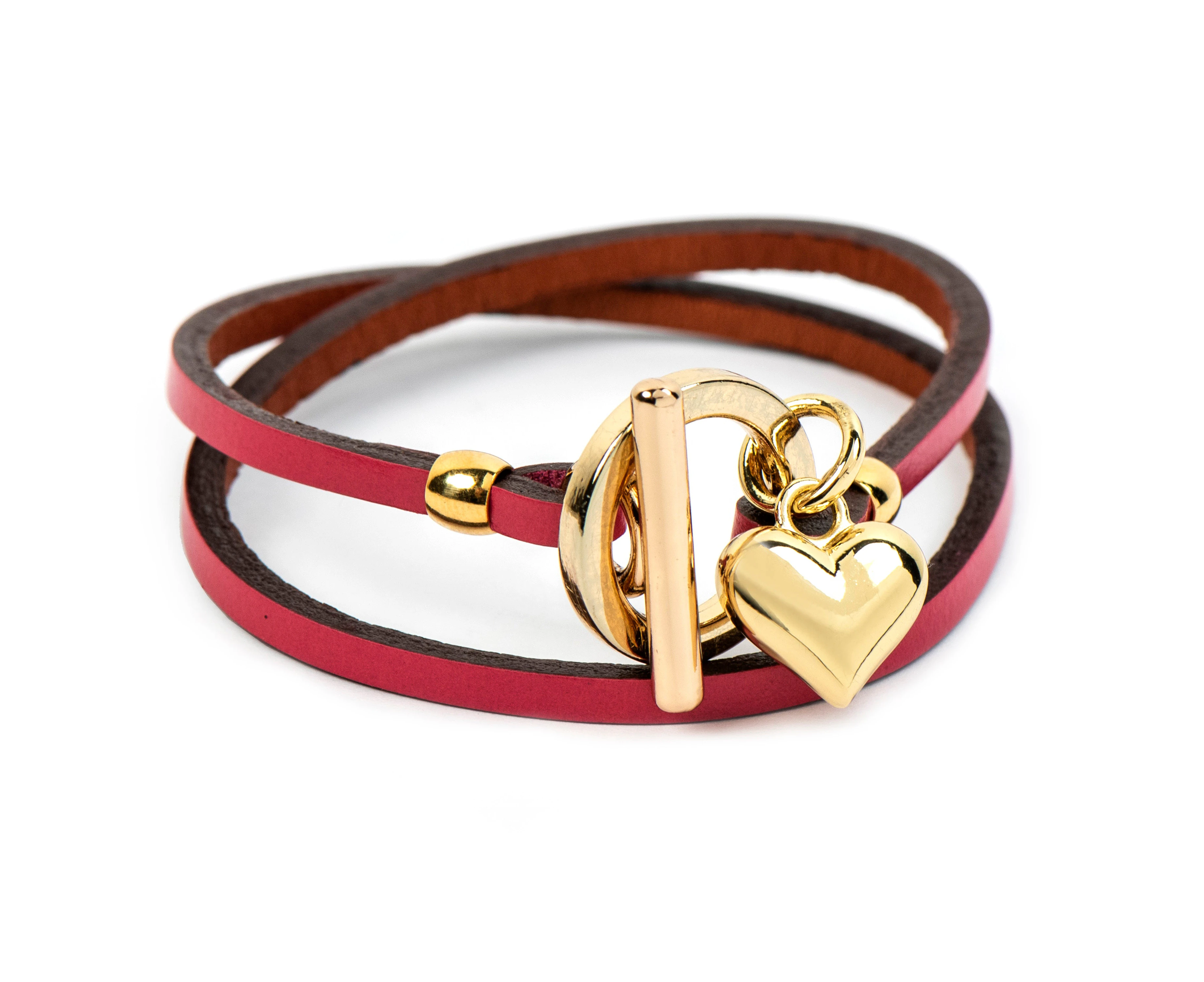 Ash  Pink Leather Heart Bracelet