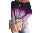 Long Sleeve Casual Pullover Tops - Purple