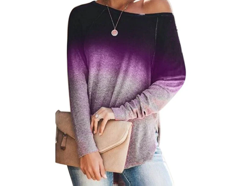 Long Sleeve Casual Pullover Tops - Purple