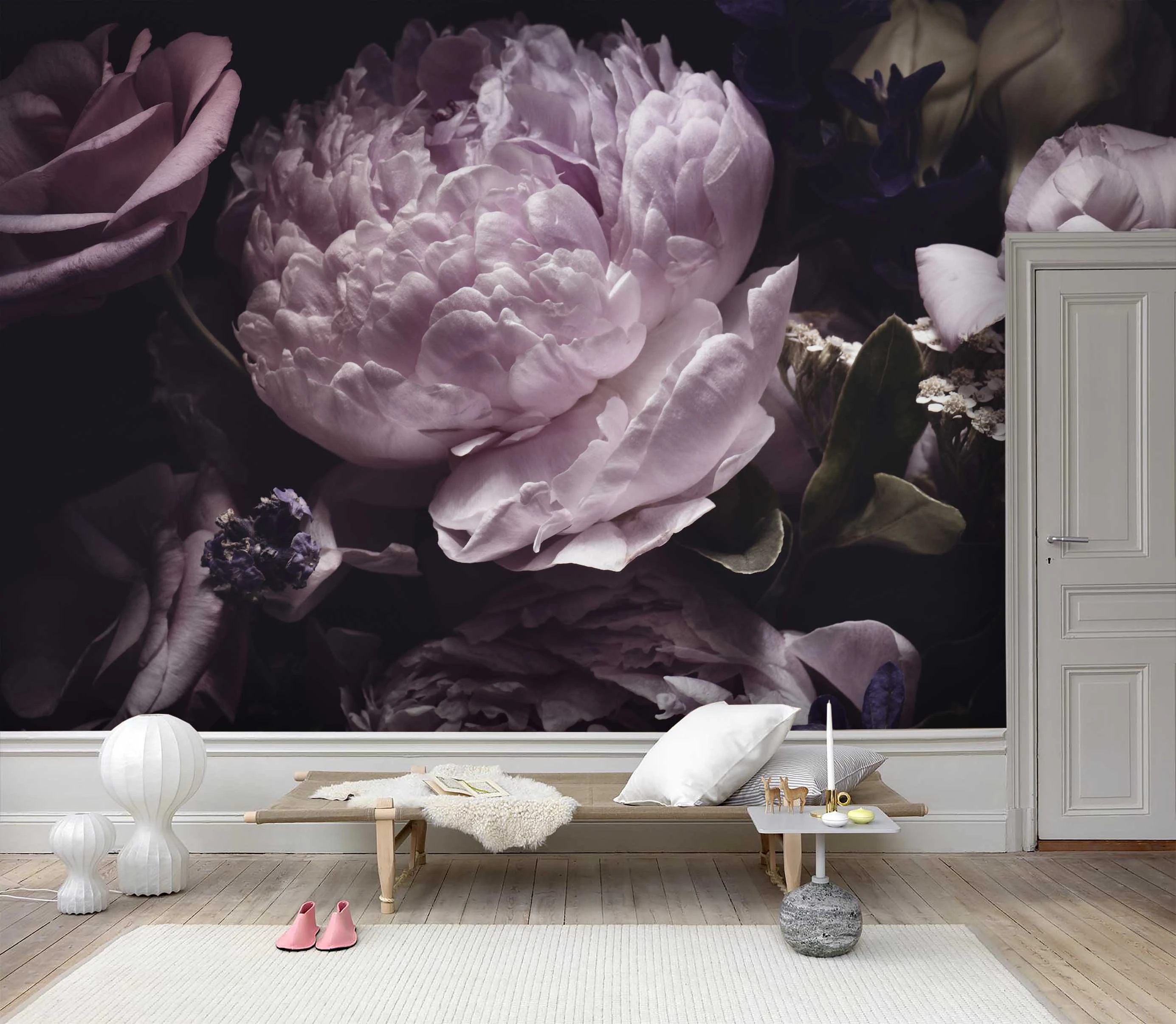 Jess Art Decoration 3D Peony Black Background  Wall Mural Wallpaper 36