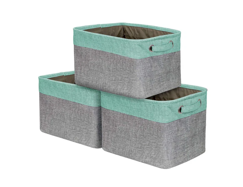 3-Pack Large Foldable Storage Basket Storage Cube Box Organizer With Handles-Green