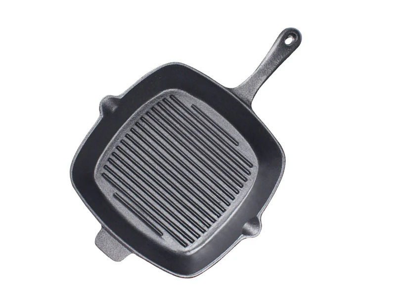 SOGA 26cm Square Ribbed Cast Iron Frying Pan Skillet Steak Sizzle Platter with Handle