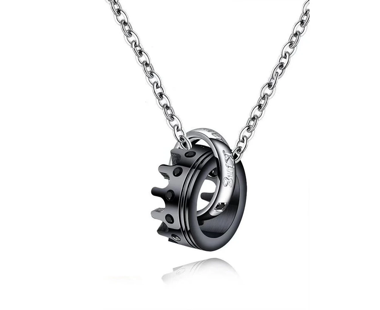 Duohan Necklace Crown Design, Titanium Steel Diamond Pendant for Men - Black