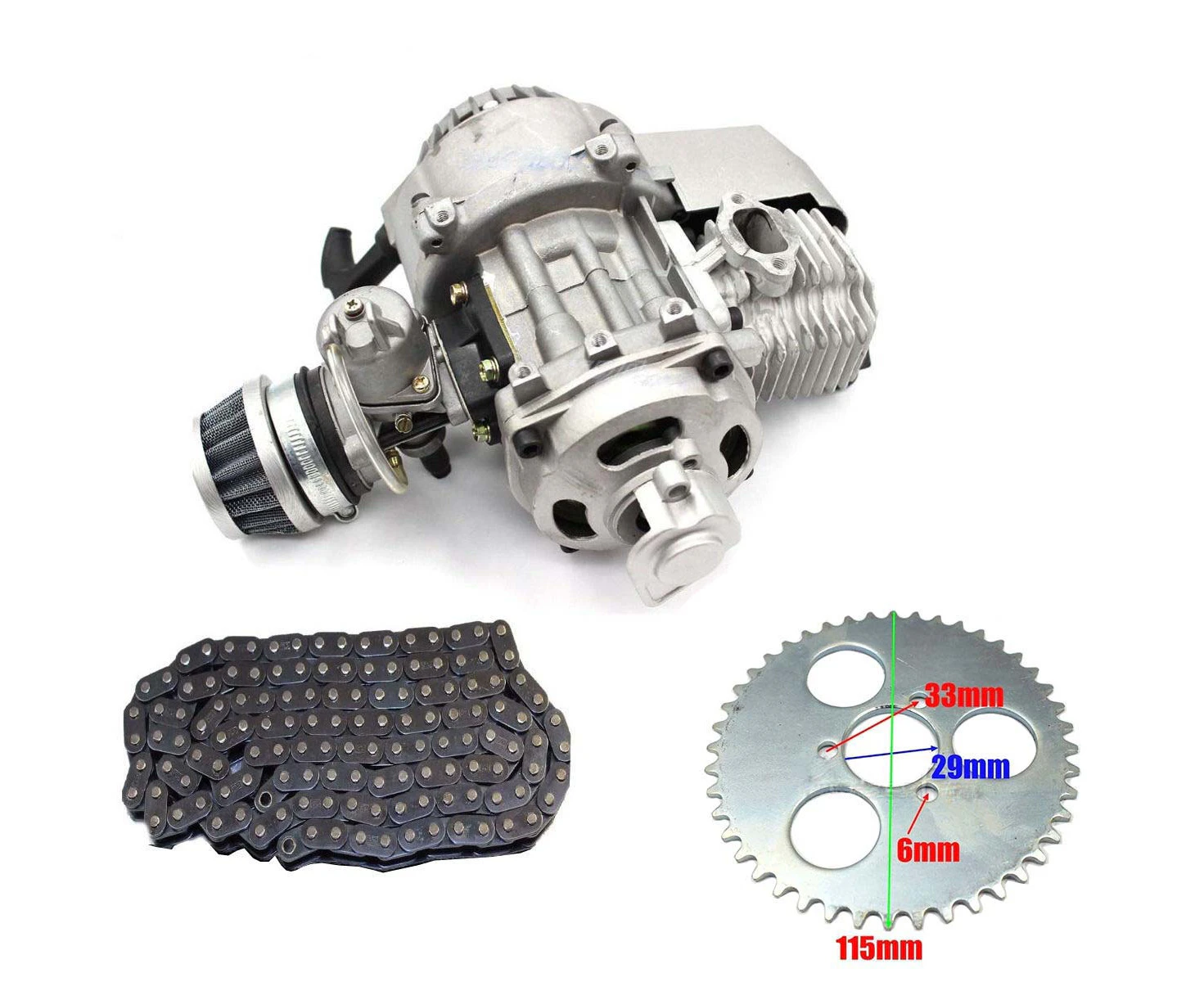 Complete 47CC 49CC 50cc 2 Stroke Engine + 44T Rear Sprocket + TF8 Drive Chain