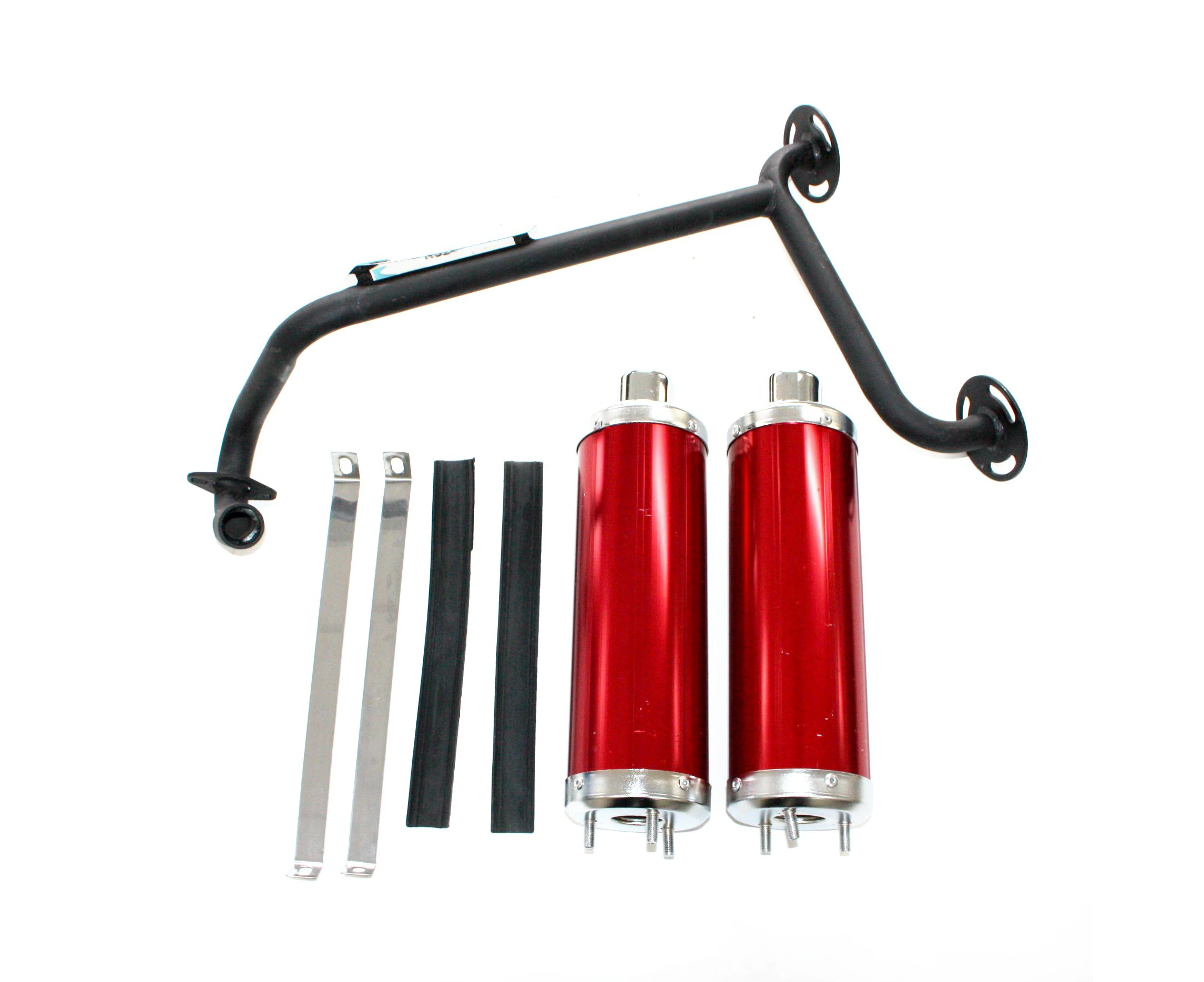 Twin Exhaust Pipe + RED Alloy Mufflers 110cc Dinosaur Style Quad Dirt Bike ATV