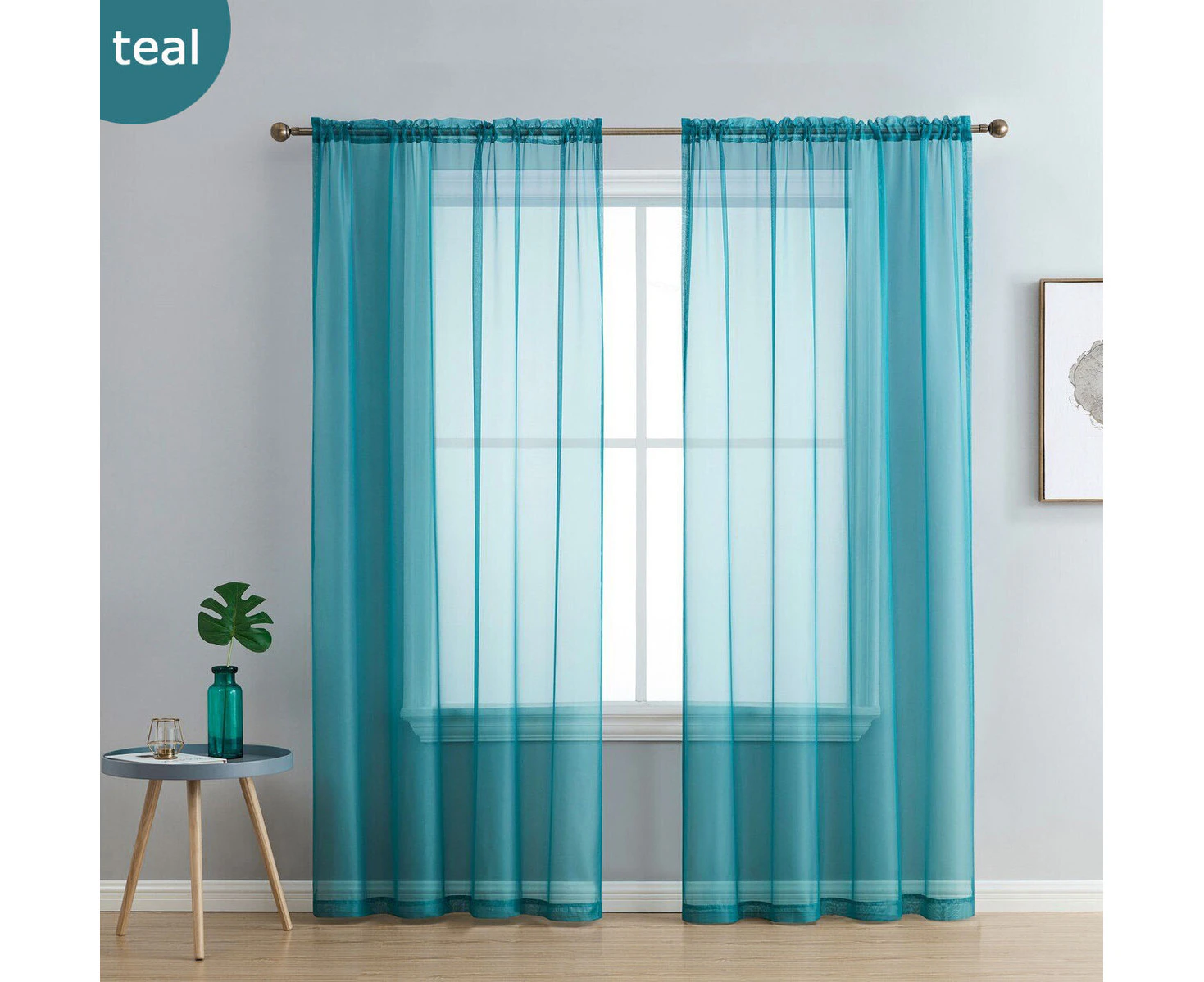 Luxton Voile Teal Green Sheer Curtains Pair (Rod Pocket 140x213cm)