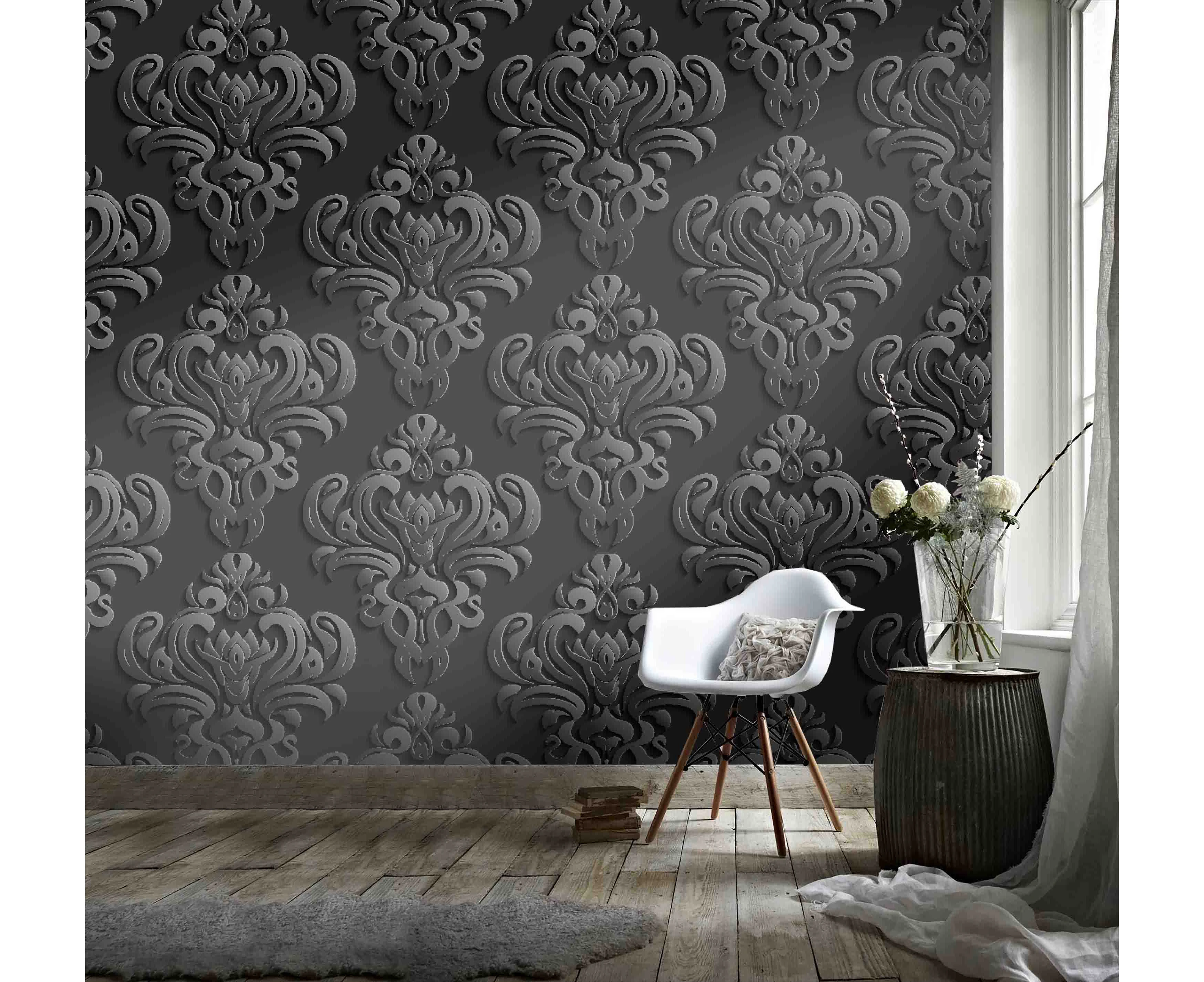 Jess Art Decoration 3D Relief Black Background  Wall Mural Wallpaper 52