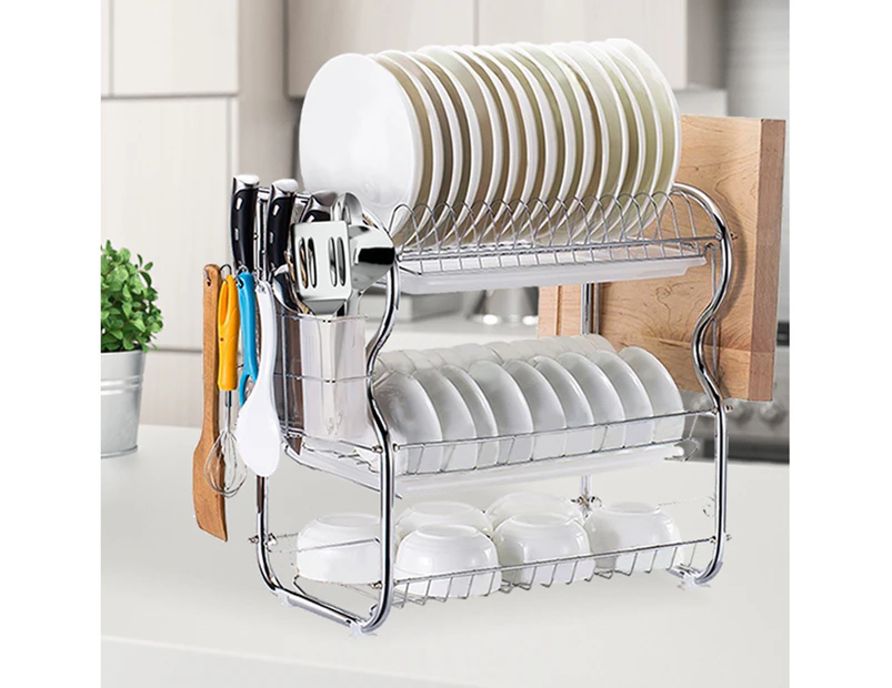 TOQUE Dish Drying Rack Kitchen Plate Cup Holder Cutlery Drainer Tray Rack 3 Tier