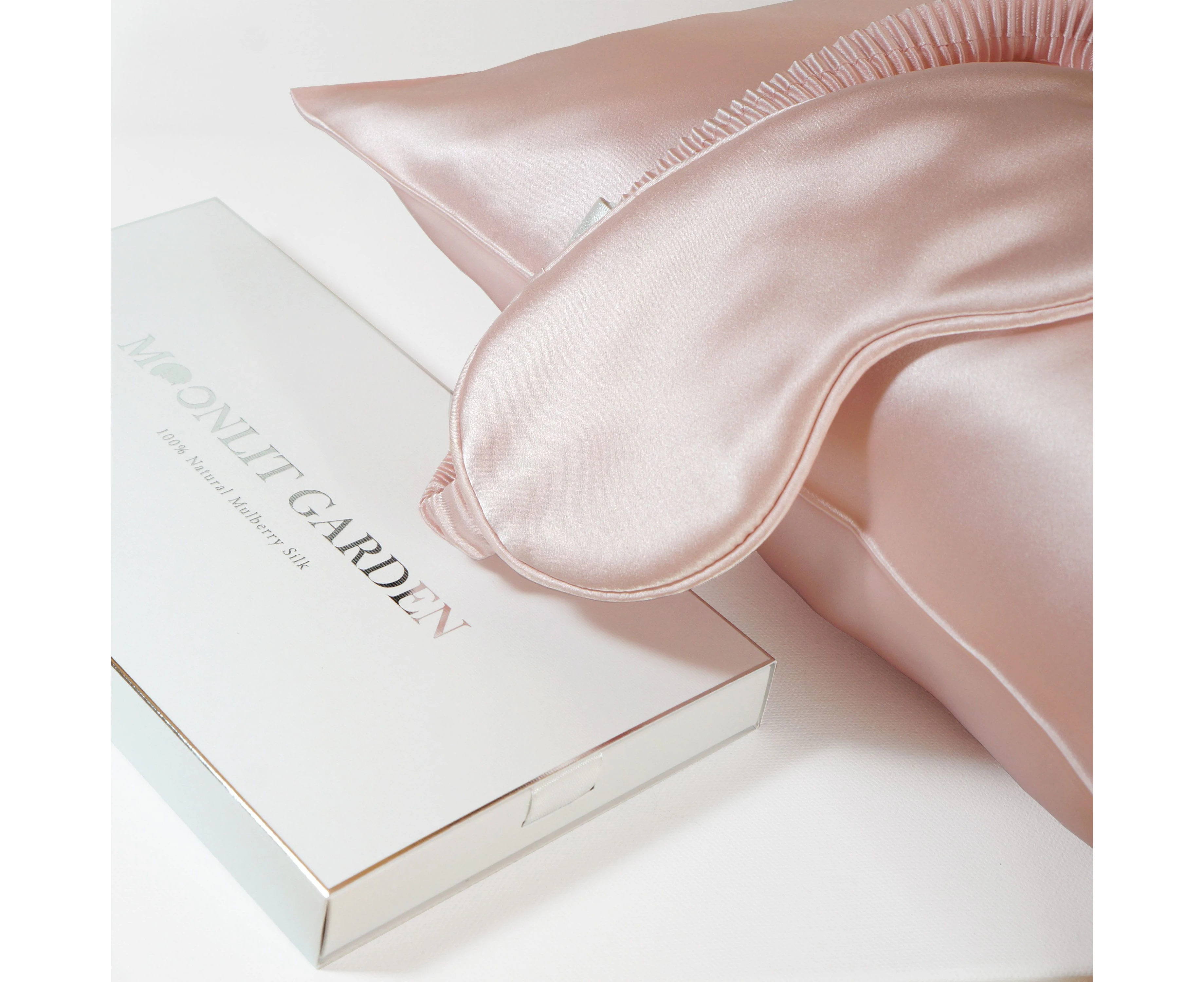 Moonlit Garden Both - Sided 100% Pure Luxe Mulberry Silk Pillowcase With Sleep Eye Mask In One Set - Pink