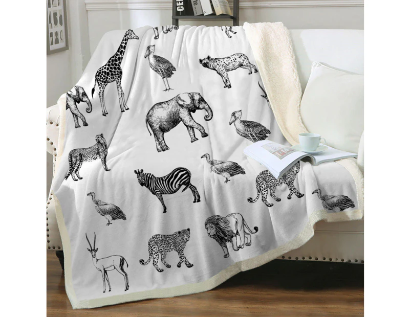 Black and White African Wildlife Animals Throw Blanket