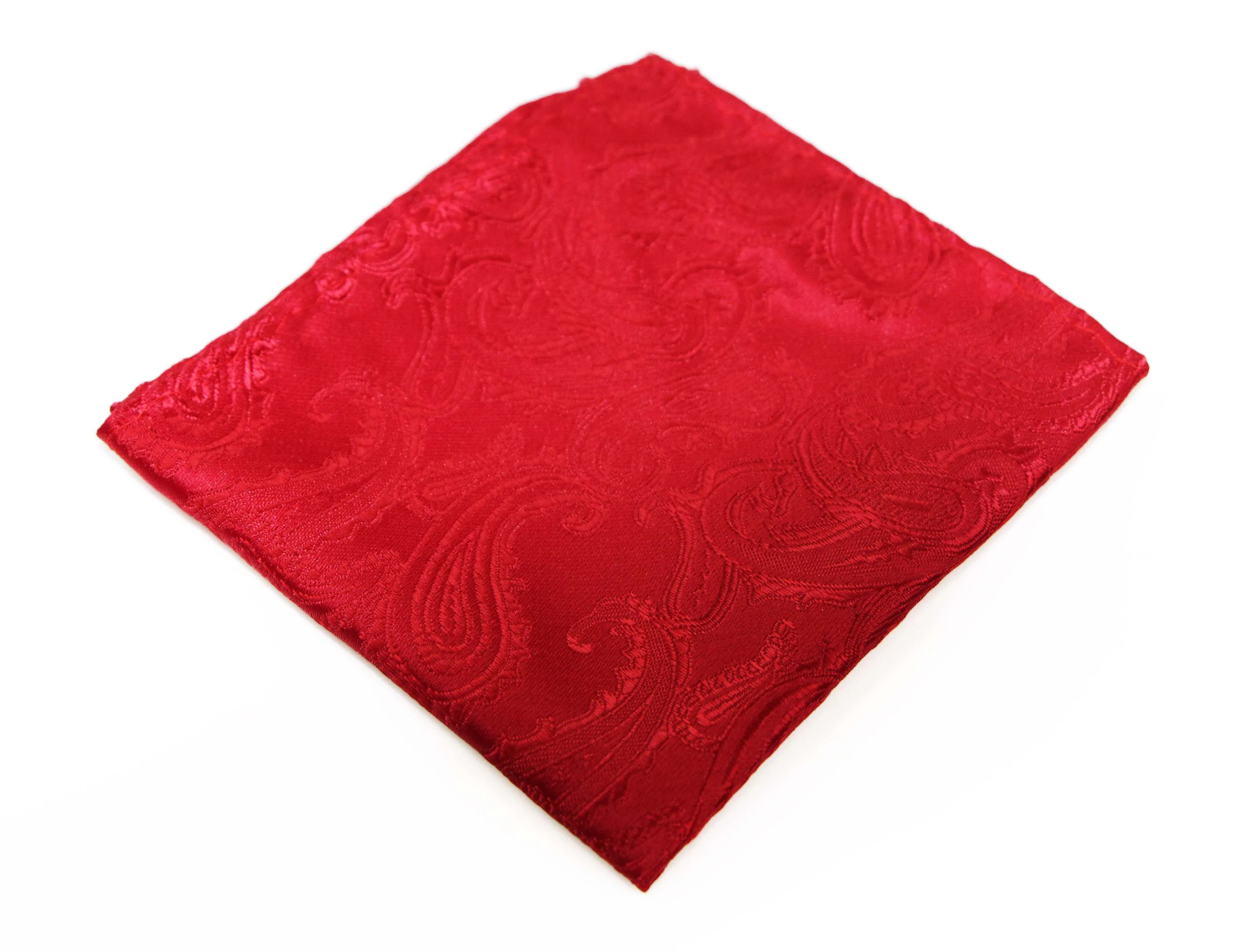 Mens Red Paisley Pocket Square Polyester