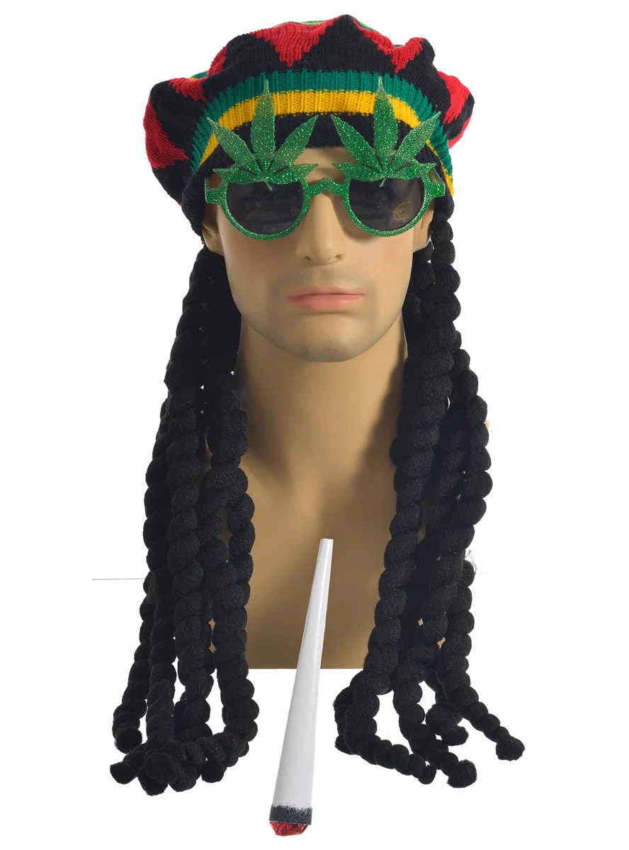 Jamaican Rasta Hat and Glasses Accessory Set - New