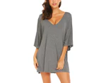 Strapsco Women's Sleepshirt Deep V Neck Nightgown Batwing Loose Loungewear-Gray-YLX-0114