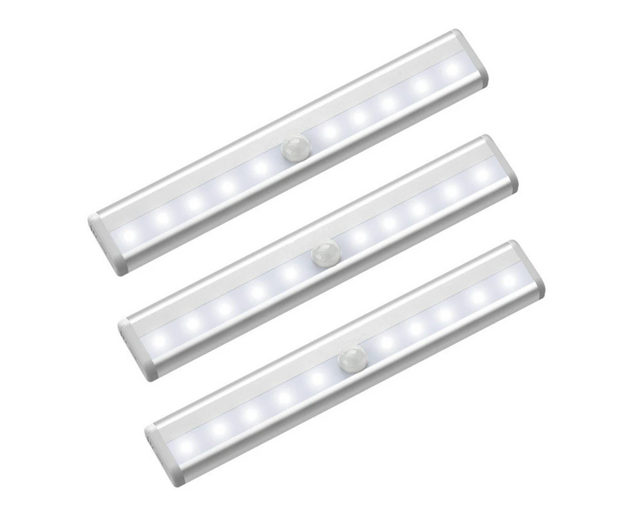 3 Pack 10 LED Motion Sensor Lights for Closet Cabinet Wardrobe Stairs