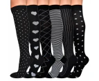 6 Pairs Knee High Sport Compression Socks Nursing Athletic Travel Flight Socks for Men and Women EU 38-41