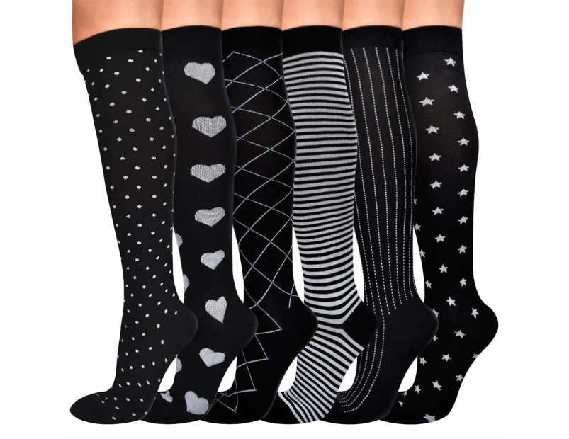 6 Pairs Knee High Sport Compression Socks Nursing Athletic Travel Flight Socks for Men and Women EU 38-41