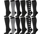 6 Pairs Knee High Sport Compression Socks Nursing Athletic Travel Flight Socks for Men and Women EU 38-41