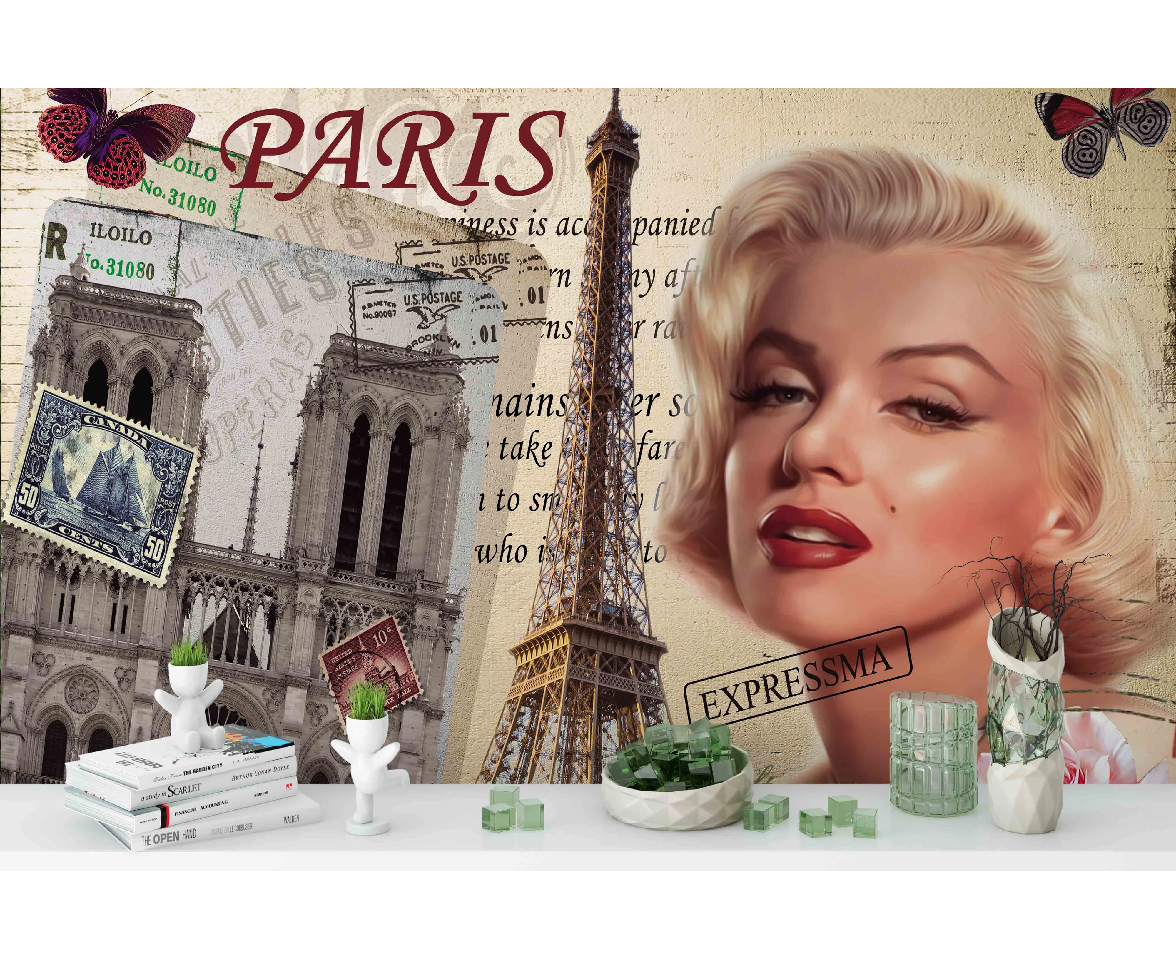 Jess Art Decoration 3D Marilyn Monroe Arc De Triomphe Eiffel Tower Paris Wall Mural Wallpaper 229