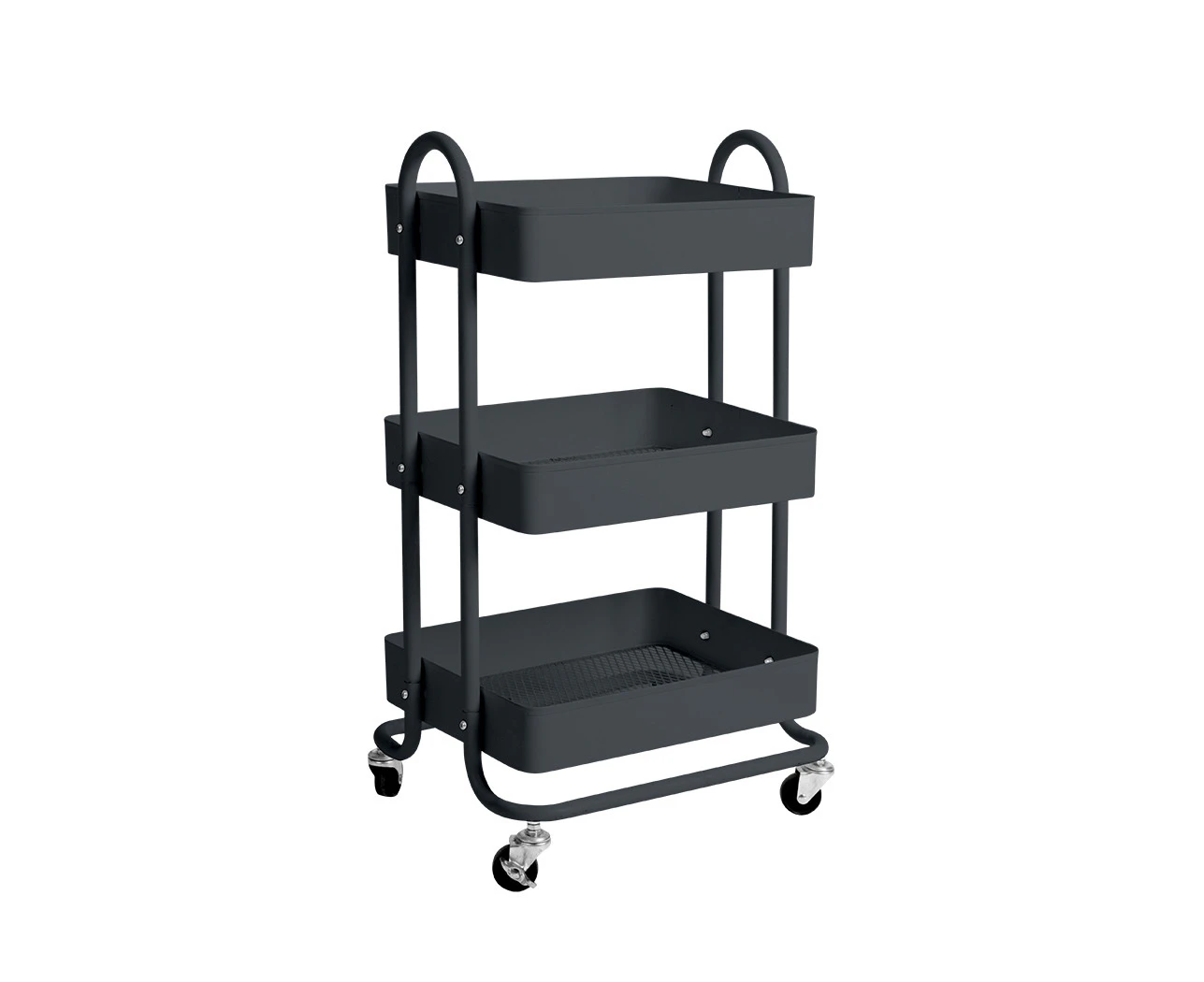 3 Tiers Kitchen Trolley Cart Steel Storage Rack Shelf Organiser Wheels Grey