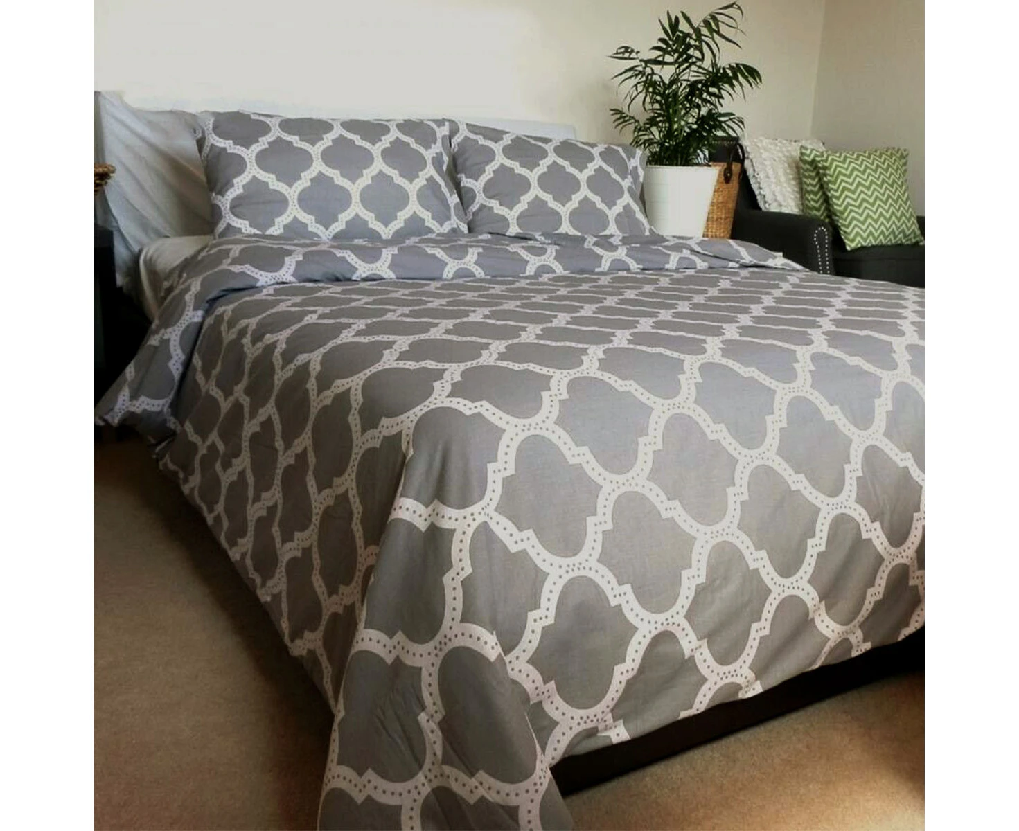 Noah Grey 100% Cotton Quilt Cover Set Queen