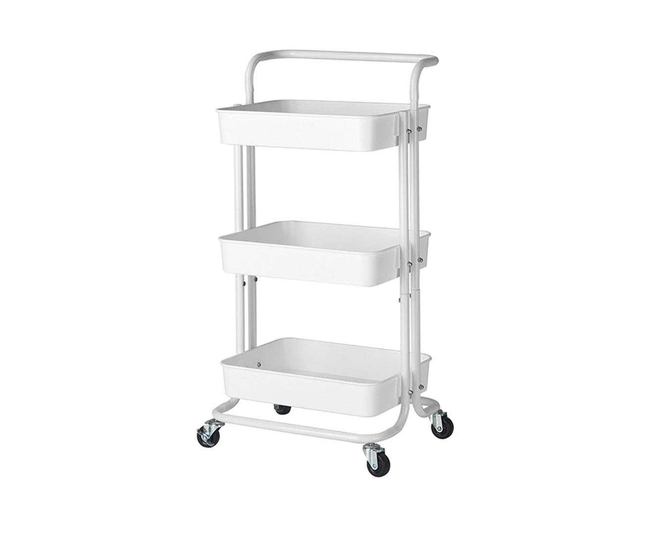 SOGA 3 Tier Steel White Movable Kitchen Cart Multi-Functional Shelves Portable Storage Organizer with Wheels