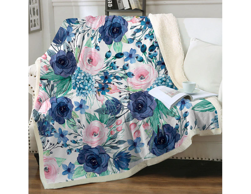 Dark Blue and Pink Floral Throw Blanket