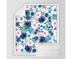 Dark Blue and Pink Floral Throw Blanket