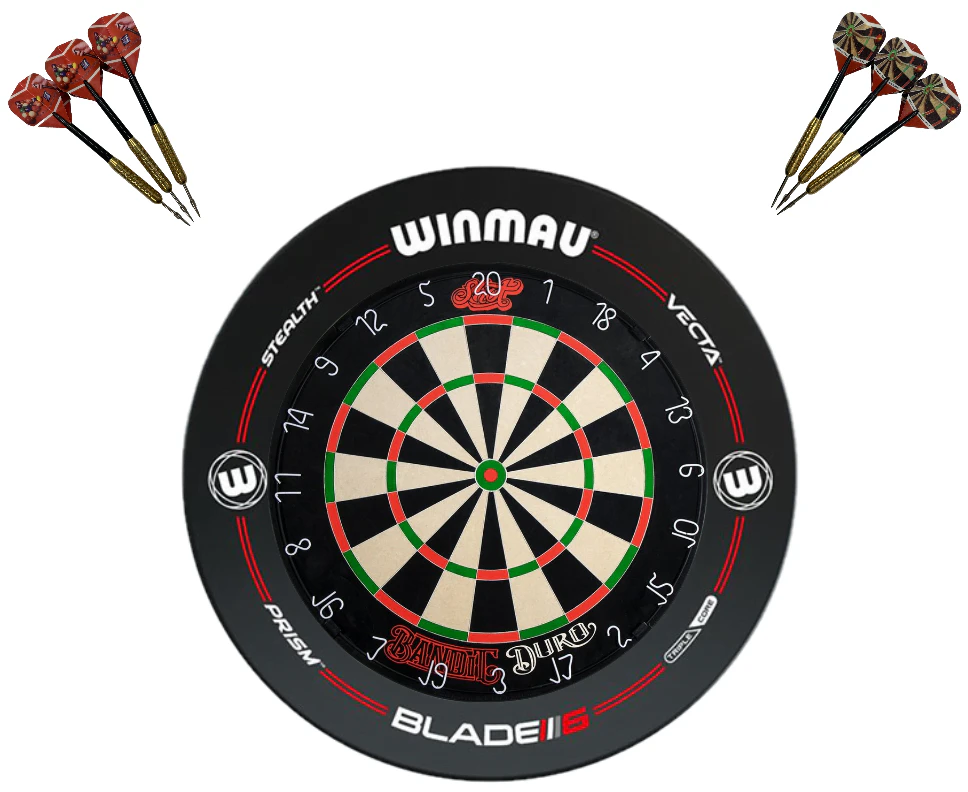 SHOT DARTS Bandit Duro Dart board + Winmau Pro-Line Dartboard Surround