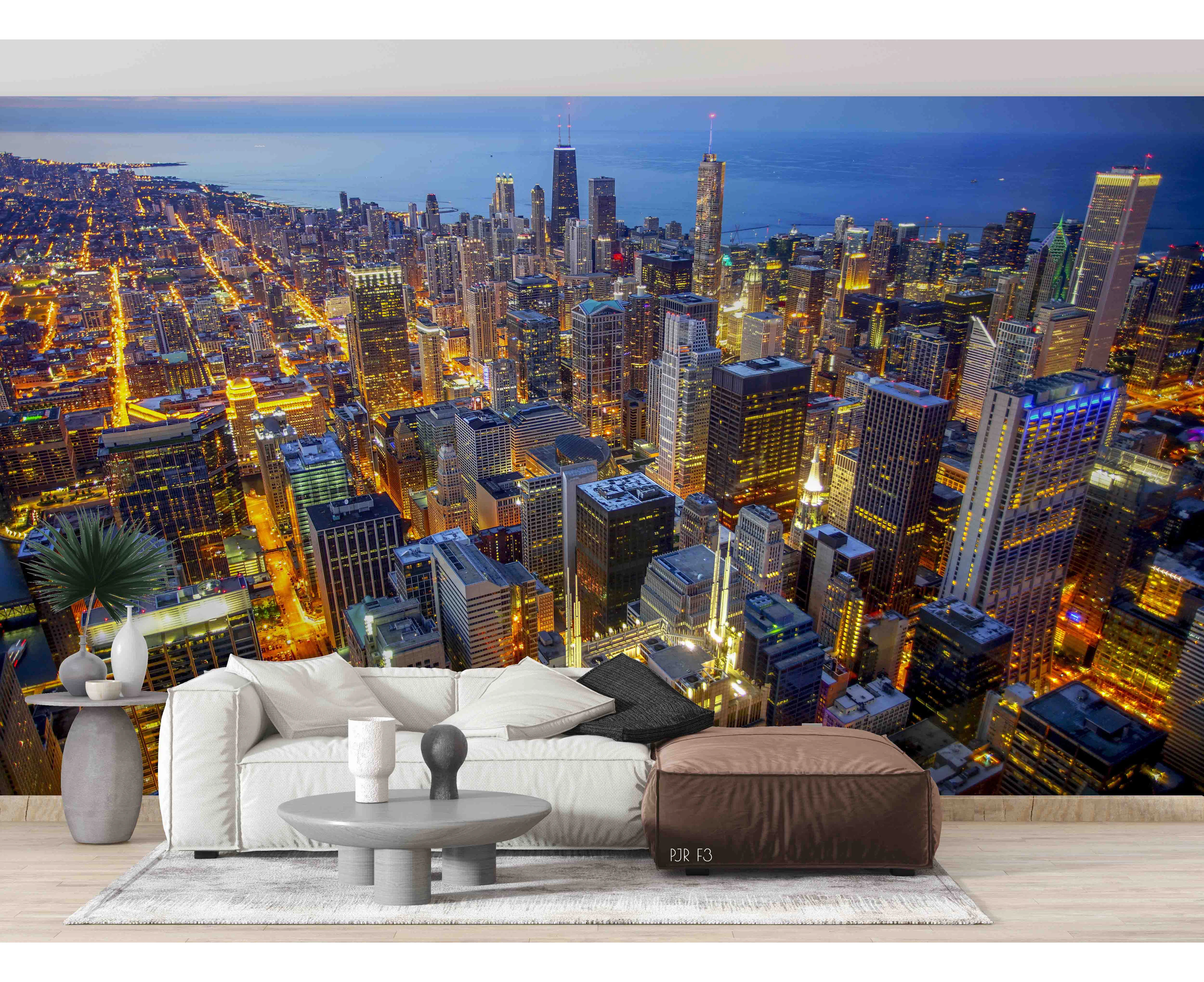 Jess Art Decoration 3D Night Light Modern Building Cityscapes Wall Mural Wallpaper Lxl