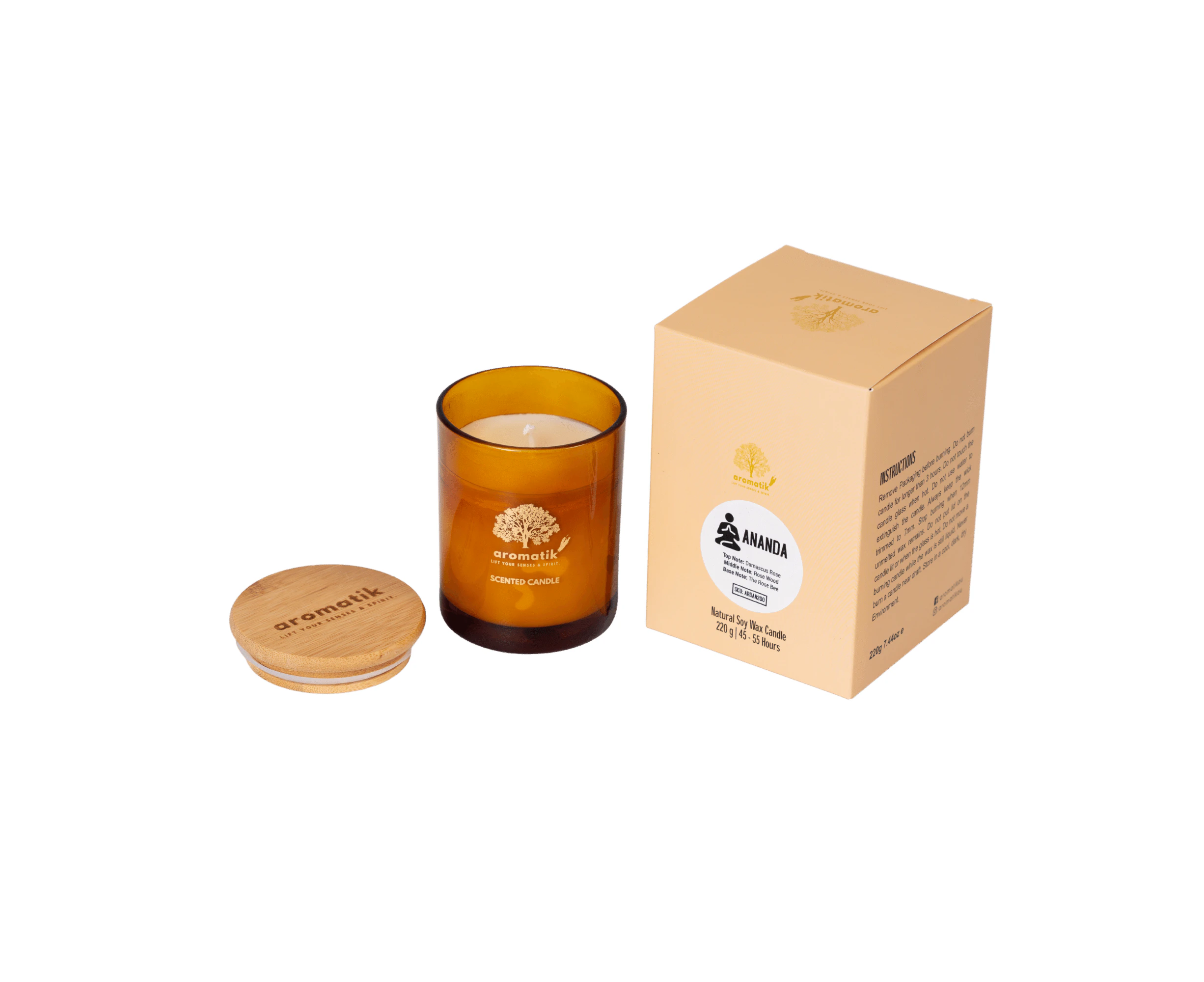 Aromatik - "Ananda" - Premium Scented Soy Candle 220 GMS (55 Hours)