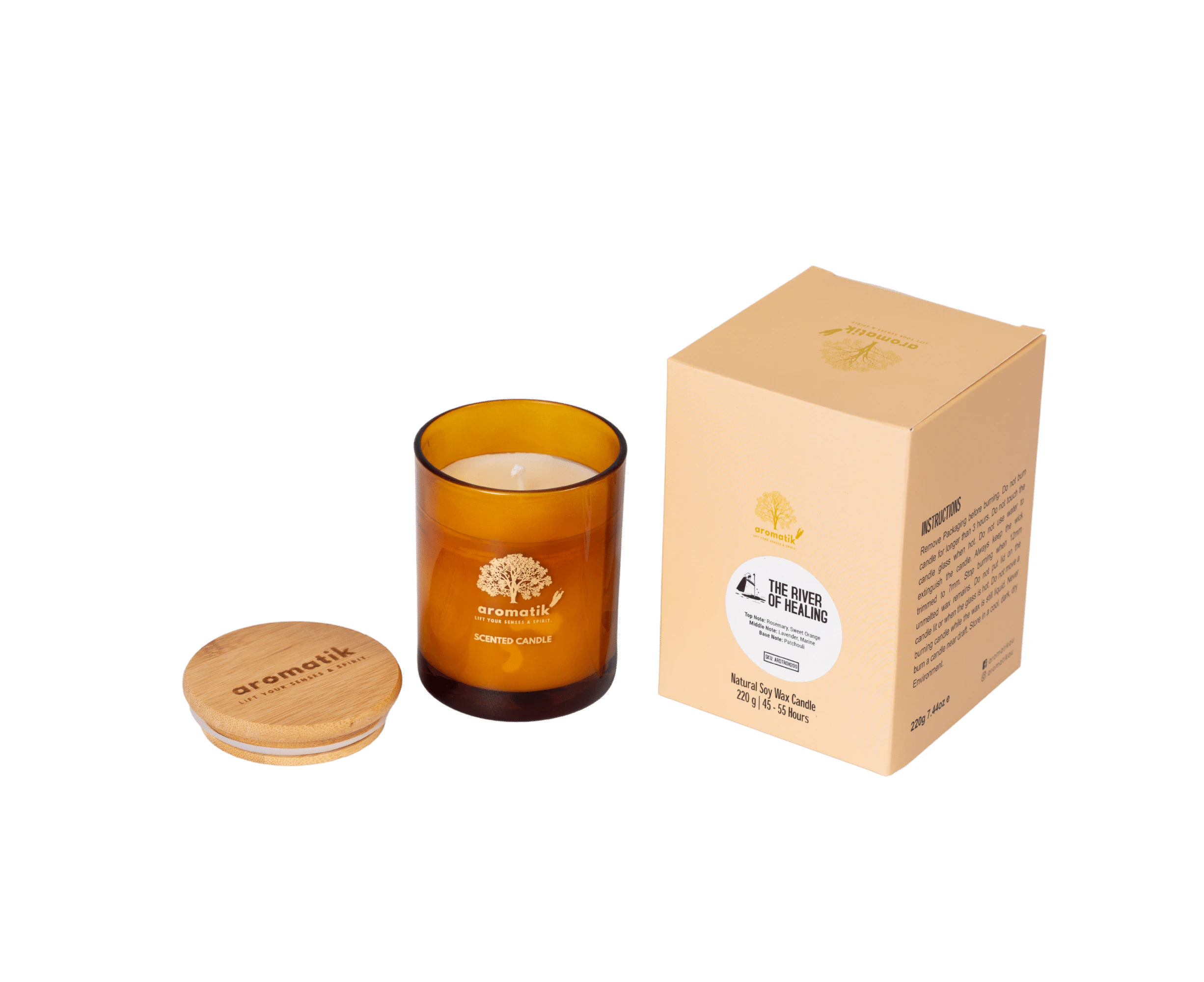 Aromatik - "The River Of Healing" - Premium Scented Soy Candle 220 GMS (55 Hours)