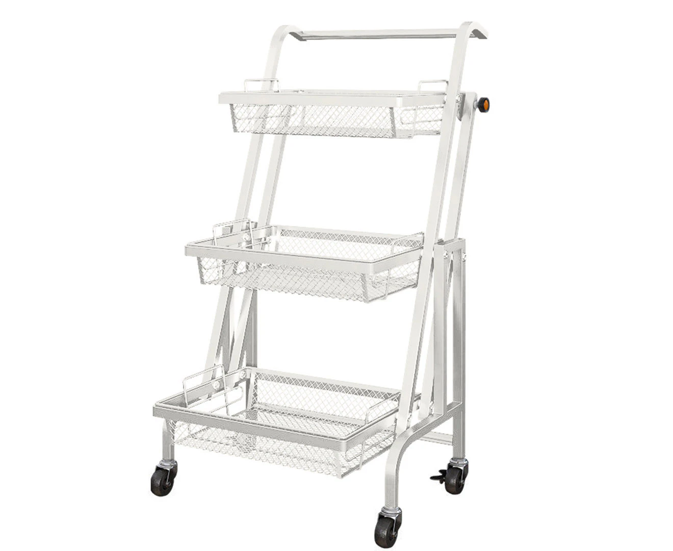 SOGA 3 Tier Steel White Adjustable Kitchen Cart Multi-Functional Shelves Portable Storage Organizer with Wheels