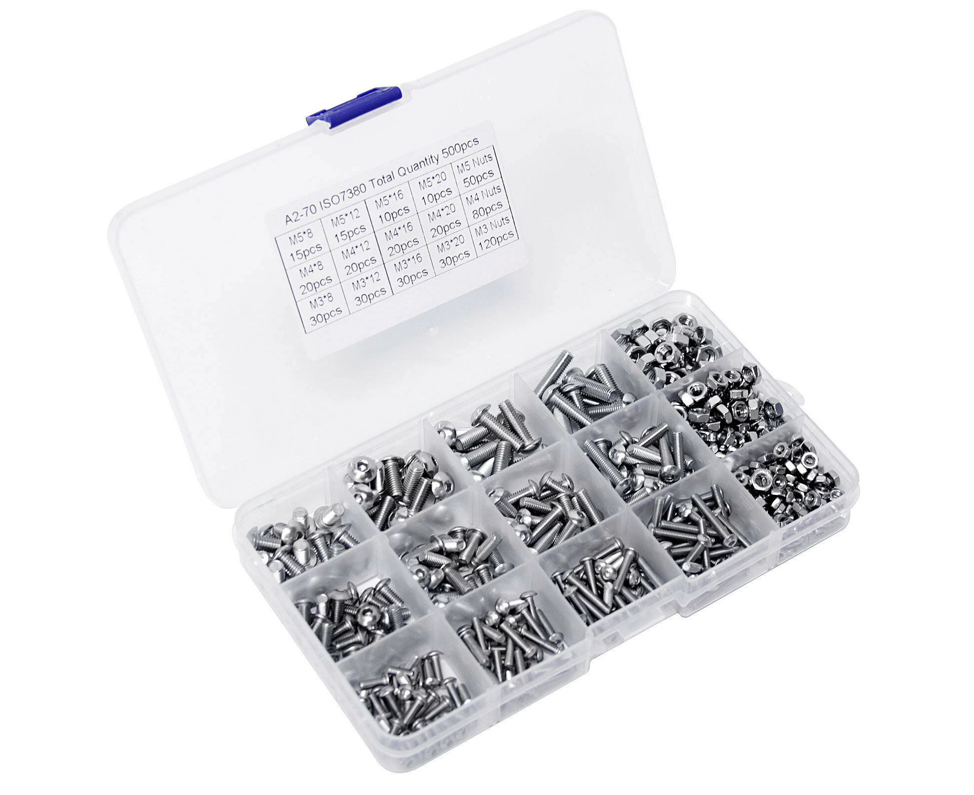 M3 M4 M5 304 500pc Button Head Stainless Steel Hex Socket Bolts Screws Nuts Kit