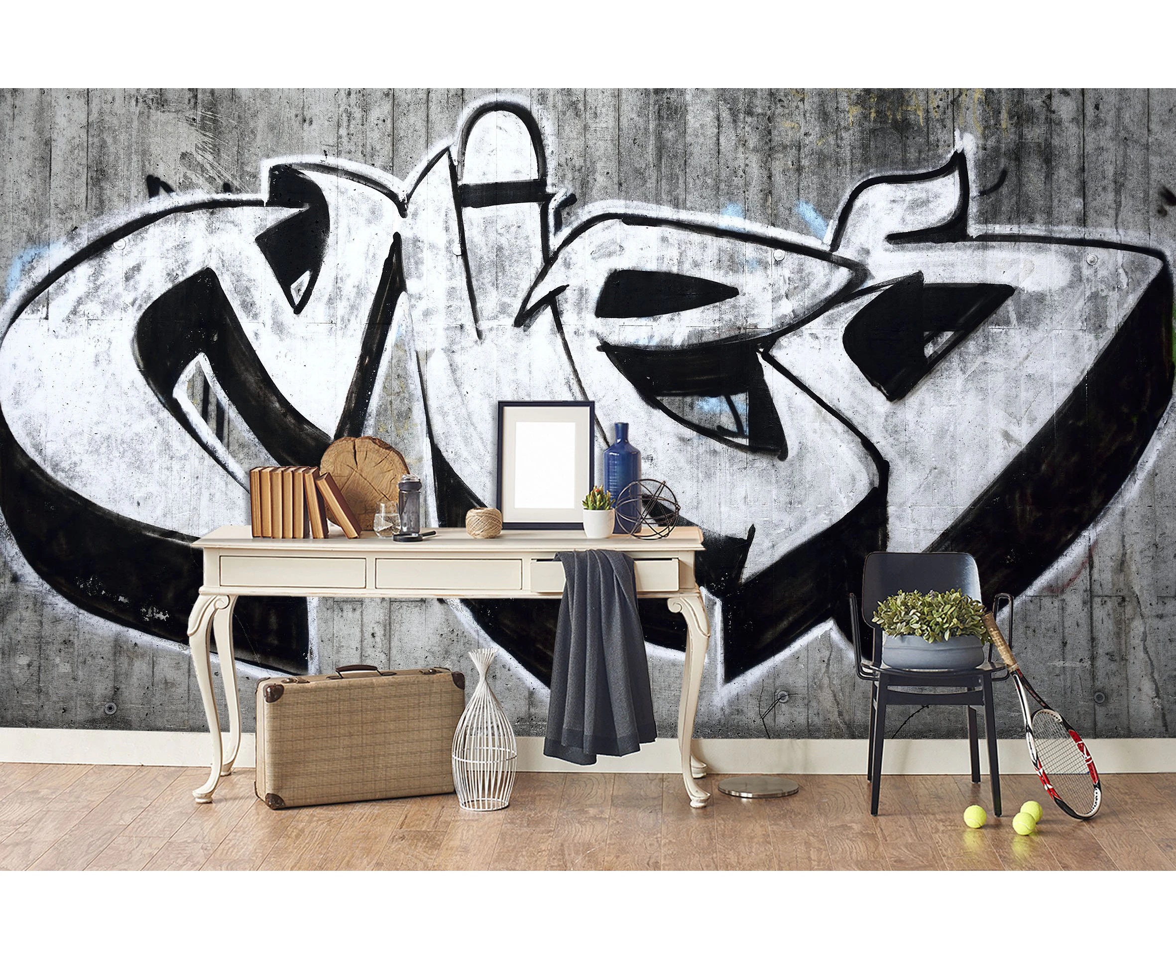 Jess Art Decoration 3D Gray Floor Abstract Slogan Graffiti Wall Mural Wallpaper 108