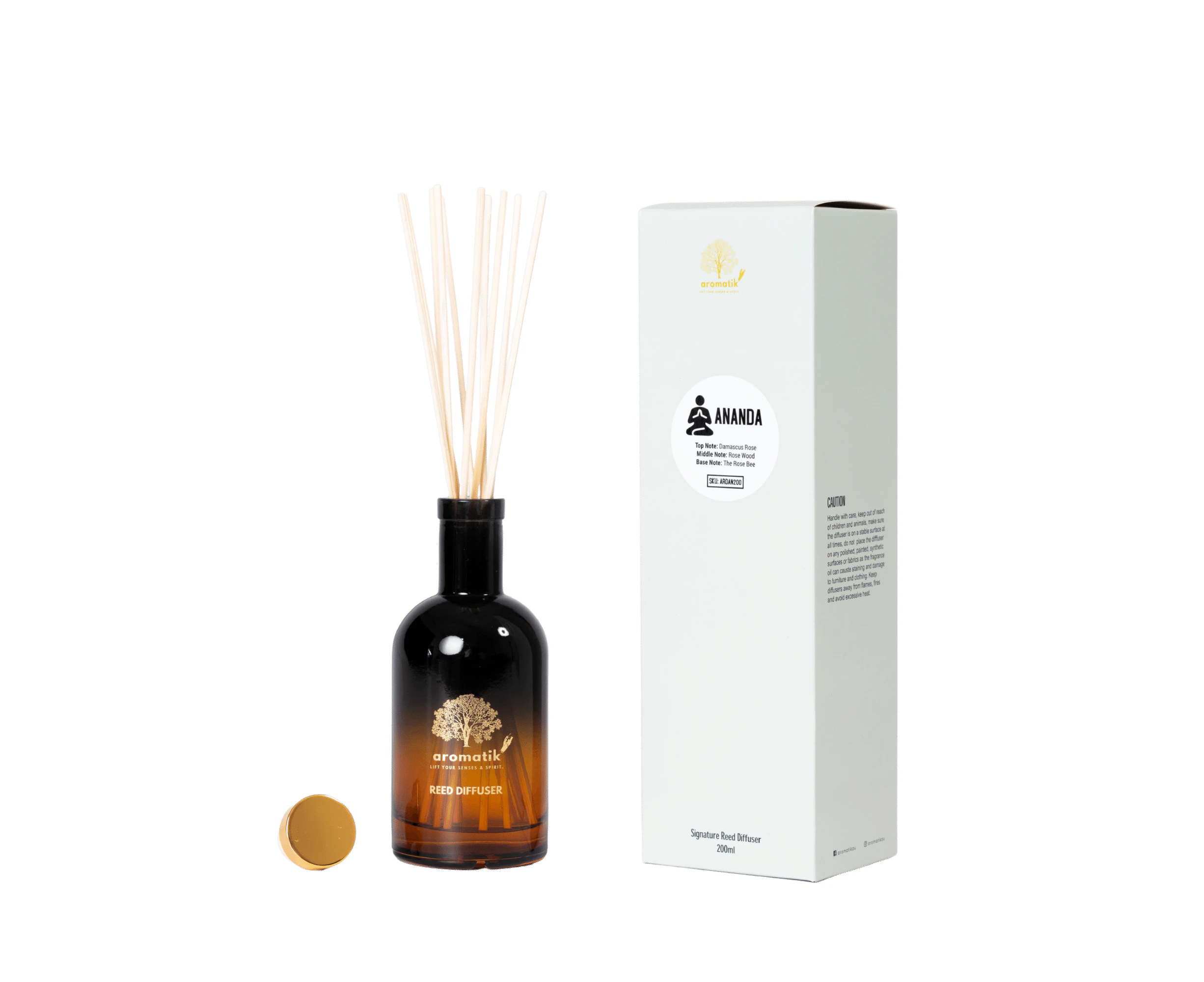 Aromatik - Ananda- Signature Reed Diffuser 200 ML (10 Natural Diffuser Reeds)