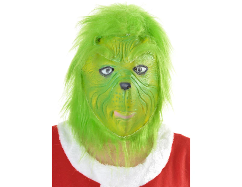 Deluxe Full Head Green Grinch Christmas Costume Mask - Genuine Heaven Costumes - New