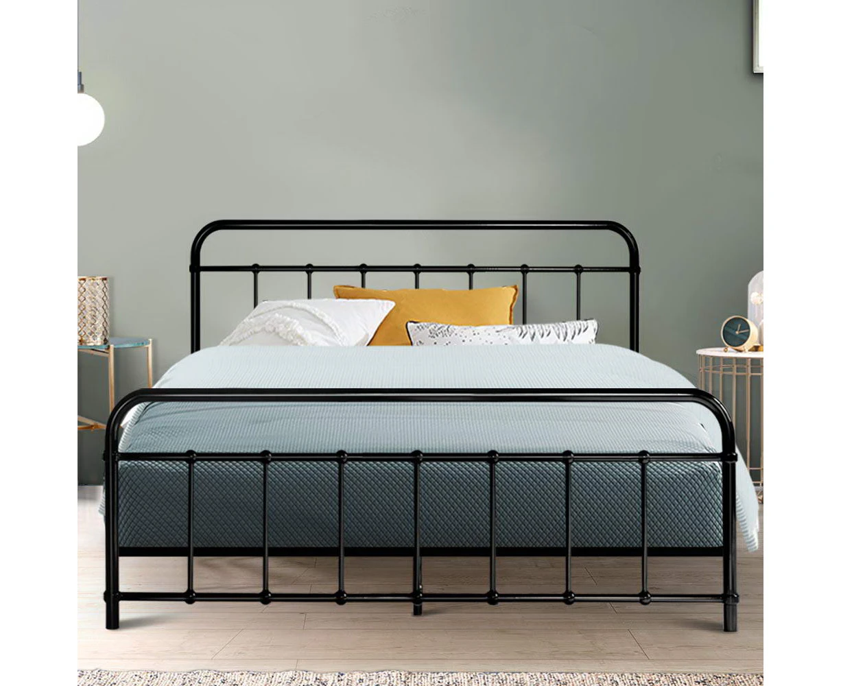 Metal Bed Frame Queen Size Platform Foundation Mattress Base Leo Black