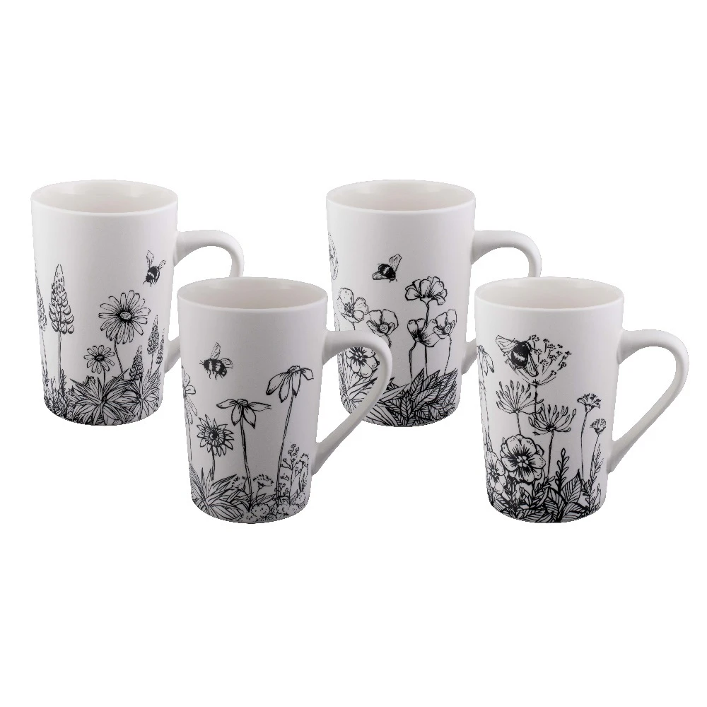 Bundanoon New Bone China Coffee & Tea Mugs Set 4 Buzzing Garden 350ml