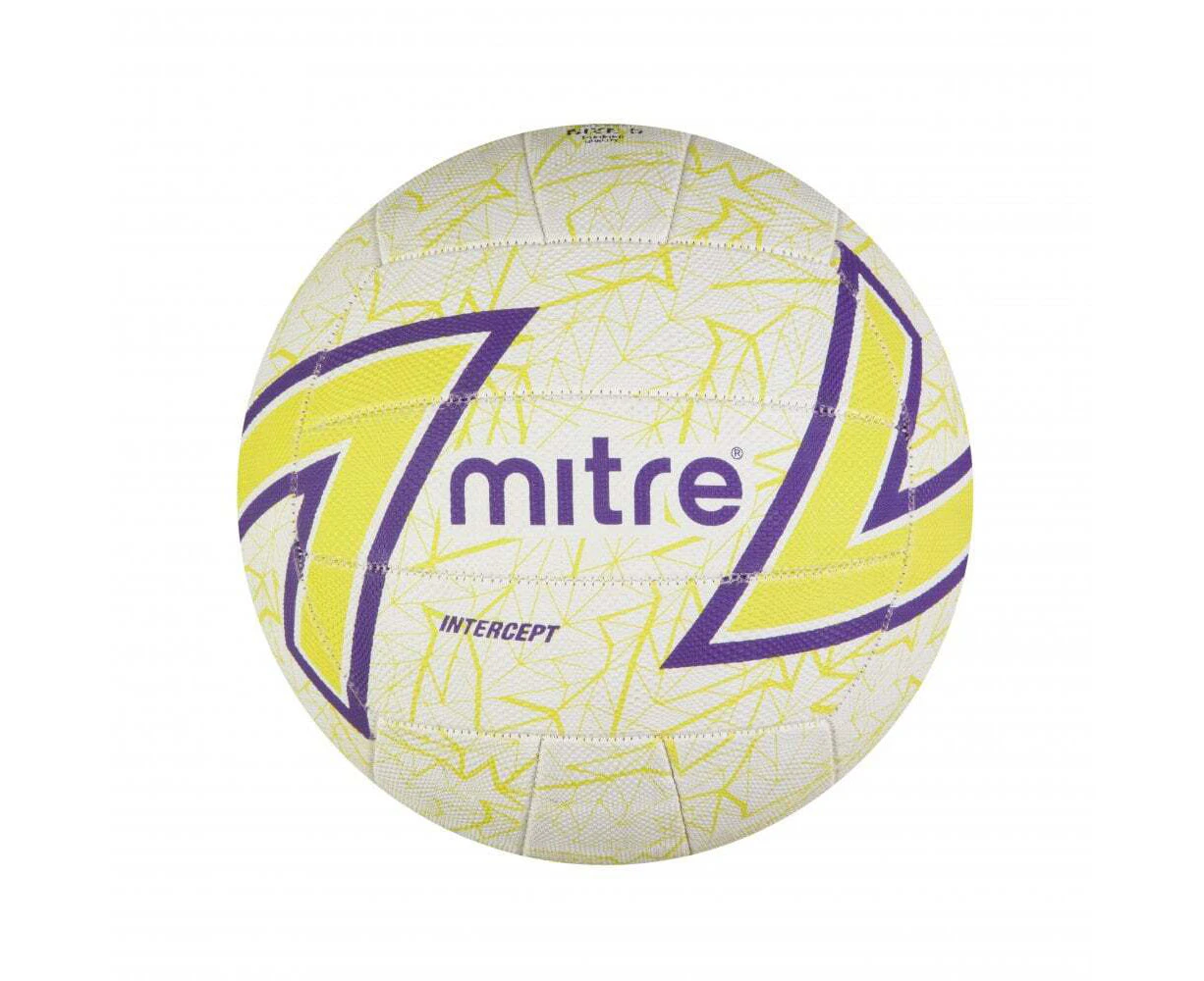 Mitre Intercept F18P Training Grade Netball White/Light Green/Purple Size 4