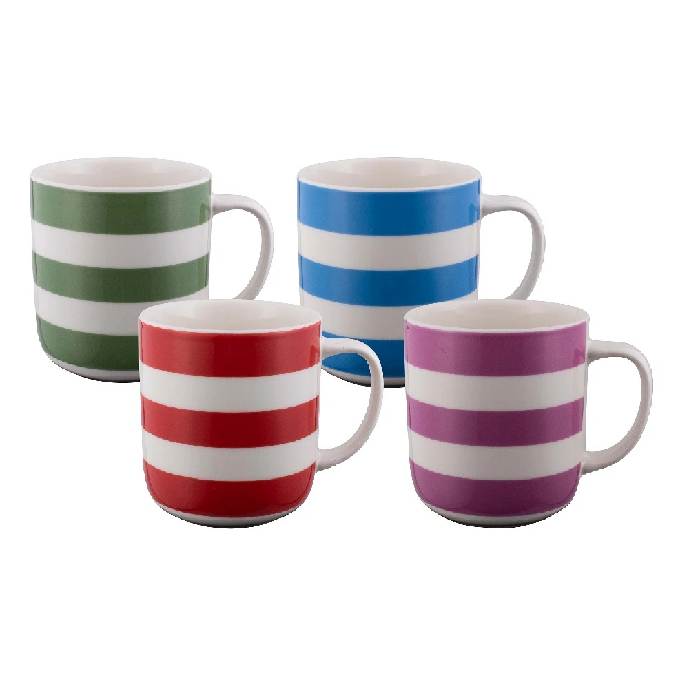 Bundanoon New Bone China Coffee & Tea Mugs Set 4 Nautical Stripes 400ml