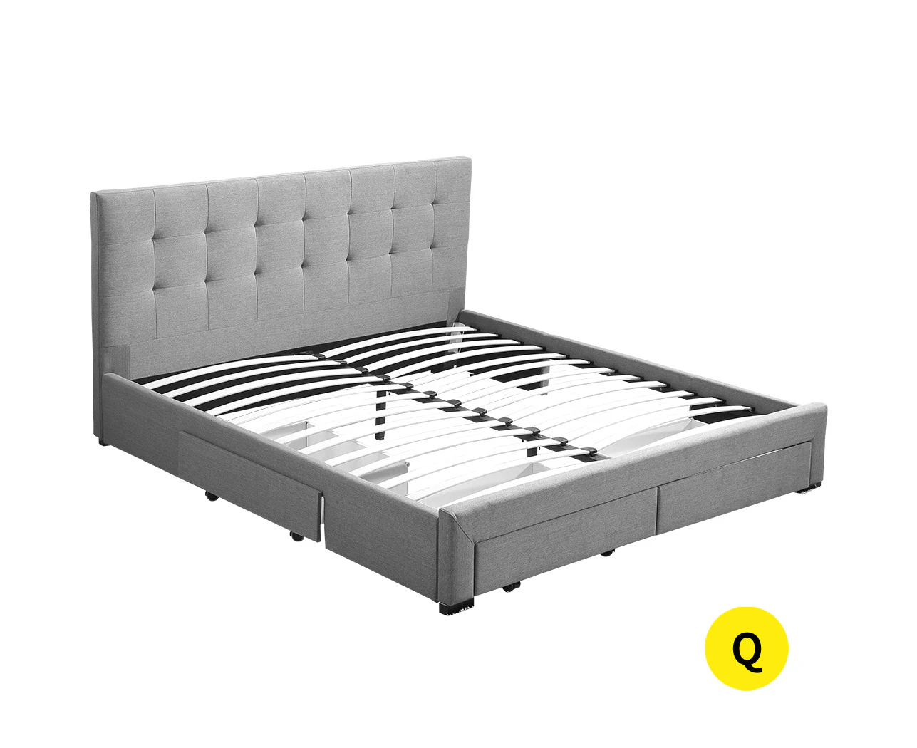 Levede Bed Frame Queen Fabric With Drawers Storage Wooden Mattress Grey