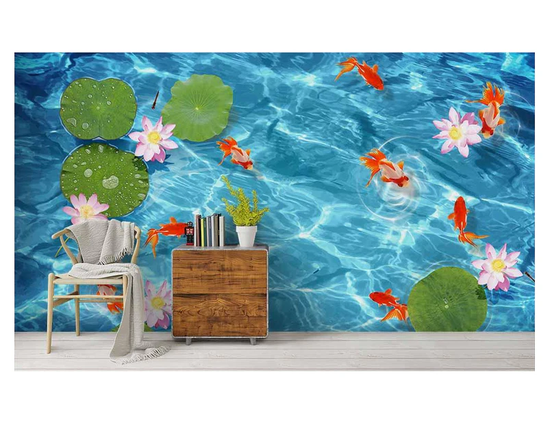 Jess Art Decoration 3D Pond Lotus Carp Wall Mural Wallpaper 139