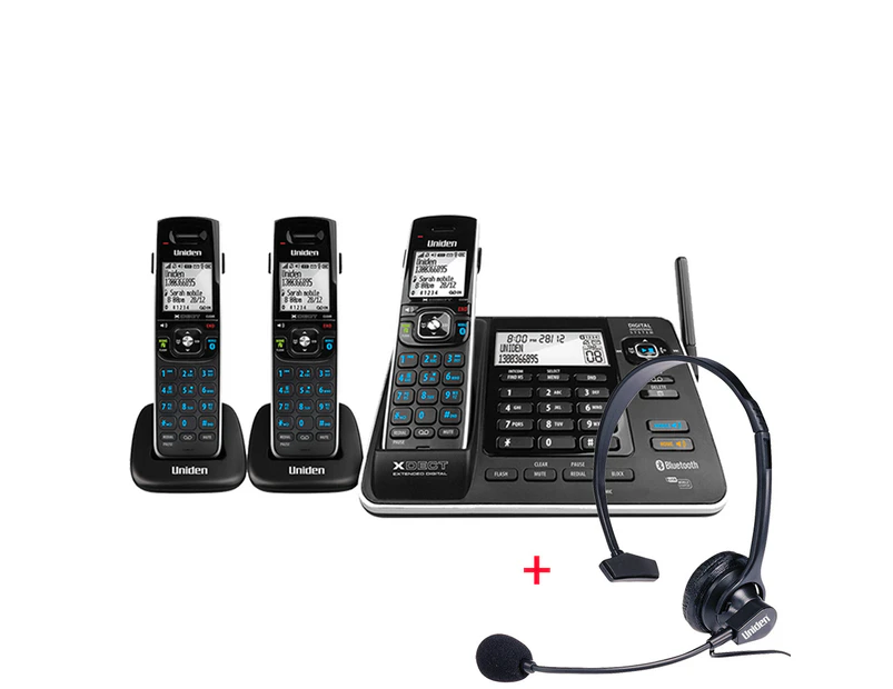 UNIDEN – XDECT8355+2 Triple Handset Cordless Phone with Answering Machine & Bluetooth & USB + Headset