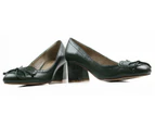 Zasel Frances Ladies Womens Dark Green Comfortable Low Shoes Heels Leather - Dark Green