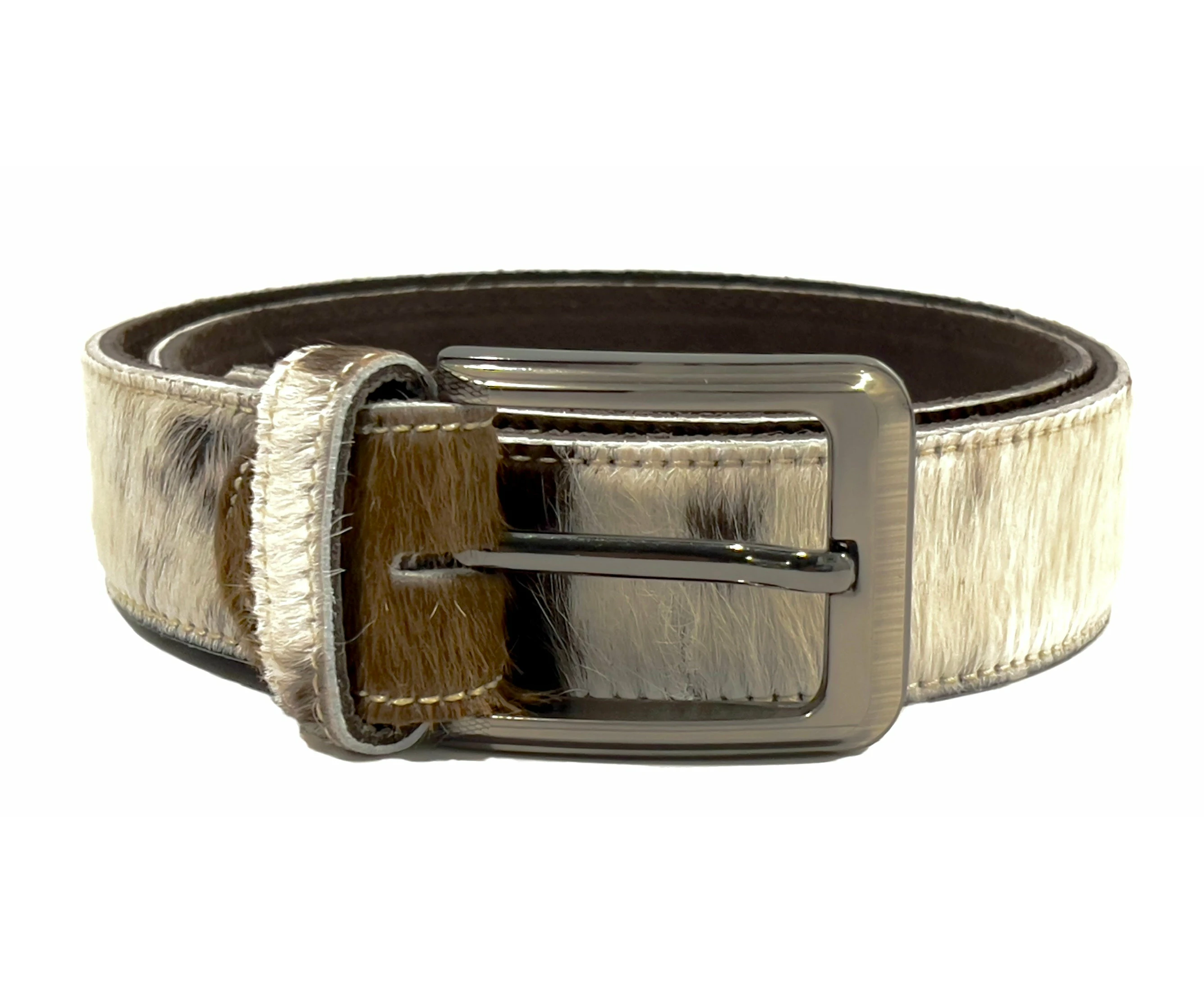 HAARLEM Men KUZE 16560 Leather Belt Brown & White