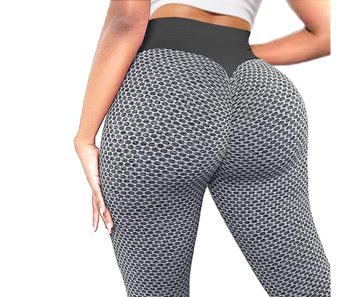 Bonivenshion Women's High Waist Yoga Pants Slimming Booty Leggings Workout Running Butt Lift Tights - Grey